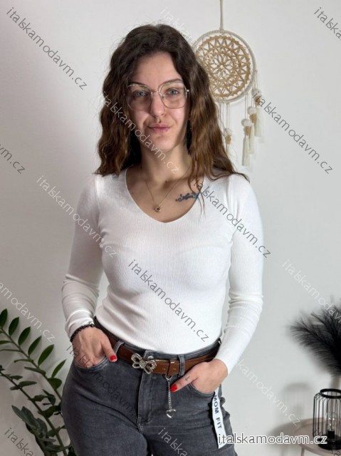 Svetr úpletový dlhý rukáv dámsky MONA (S/M/L) TALIANSKA MODA MB2125CV715-4/DUR bílá S/M/L