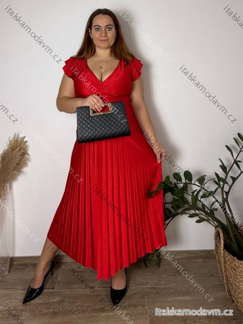 Šaty elegantní skládané krátký rukáv dámské LISA (M/L/XL ONE SIZE) ITALSKá MóDA IM4251144/DUR M/L/XL červená