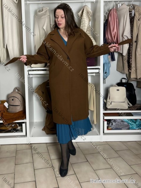 Kabát teplý oversize dlhý rukáv dámsky (M/L/XL ONE SIZE) TALIANSKA MÓDA IMD25260/DU M/L/XL hnedá