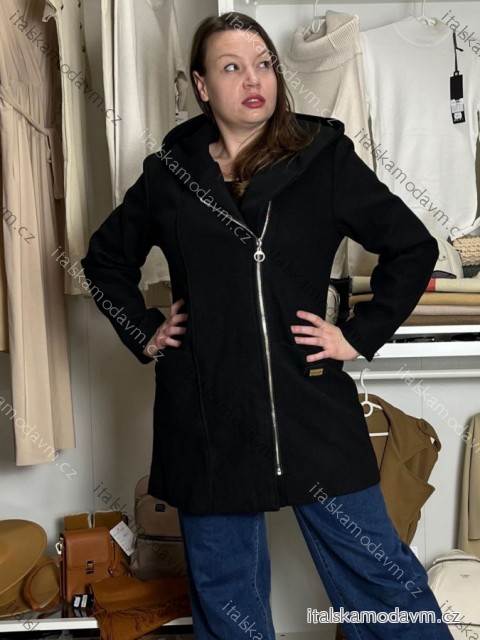 Kabát flaušový na zips s kapucňou dámsky (M/L/XL ONE SIZE) TALIANSKÁ MÓDA IMD24422/DR