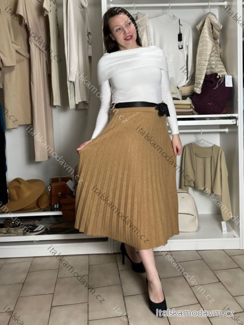 Sukňa dlhá teplá skladaná s opaskom dámska (S/M/L ONE SIZE) TALIANSKA MÓDA IMC24594/DU