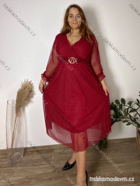 Šaty elegantní s páskem dlouhý rukáv dámsky nadrozměr SINDY (48/50/52 ONE SIZE) talianska móda IMWMY251112/DUR