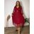 Šaty elegantní s páskem dlouhý rukáv dámský nadrozměr SINDY (48/50/52 ONE SIZE) italská móda  IMWMY251112/DUR 48/50/52 vínová