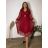 Šaty elegantní s páskem dlouhý rukáv dámský nadrozměr SINDY (48/50/52 ONE SIZE) italská móda  IMWMY251112/DUR 48/50/52 vínová