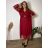 Šaty elegantní s páskem dlouhý rukáv dámský nadrozměr SINDY (48/50/52 ONE SIZE) italská móda  IMWMY251112/DUR 48/50/52 vínová