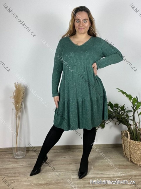 Šaty teplé dlouhý rukáv dámské nadrozměr GIZA (52/54/56 ONE SIZE) ITALSKÁ MÓDA IM425807/DUR zelená