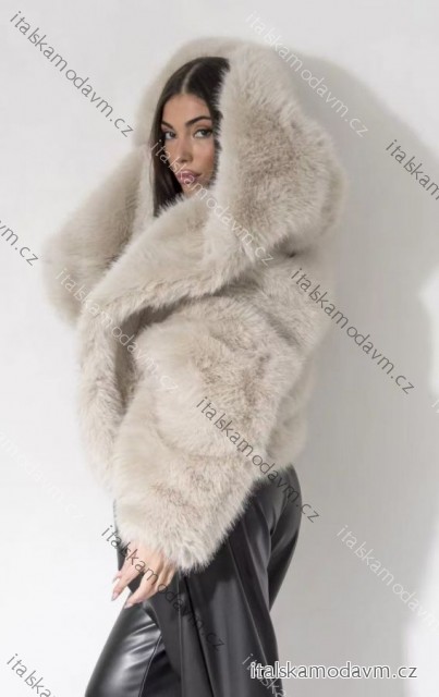 Kabátik kožúšok s kapucňou dlhý rukáv dámsky (XS/S/M ONE SIZE) TALIANSKA MÓDA IMM25M9502