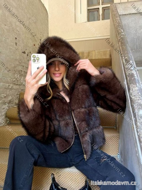 Kabátik kožúšok s kapucňou dlhý rukáv dámsky (XS/S/M ONE SIZE) TALIANSKA MÓDA IMM25M9502