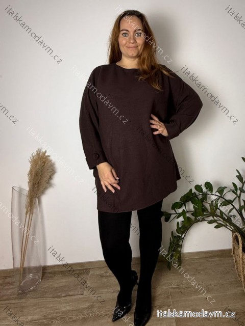 Sveter prodloužený úpletový dlhý rukáv dámsky nadrozměr GINNY  (54/56/58 ONE SIZE) TALIANSKA MÓDA IM425784/DU 54/56/58 hnedá
