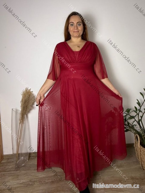 Šaty společenské dlhé dlhý rukáv dámske nadrozmer BARBARA (42/44/46 ONE SIZE) TALIANSKA MÓDA IMWMY251113/DU