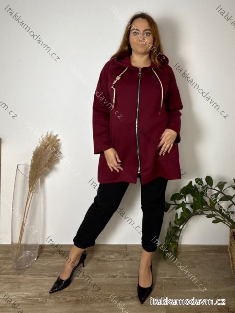 Mikina teplá s kapucňou dlhý rukáv dámska nadrozmer RENATA (54/56/58 ONE SIZE) TALIANSKA MÓDA IM425696/DR