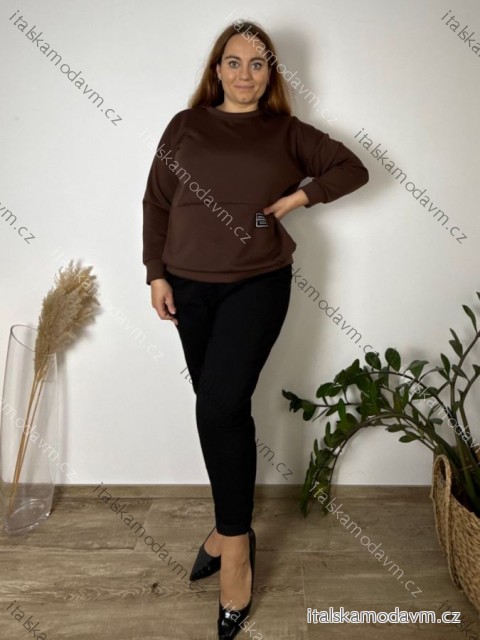 Mikina teplá dlouhý rukáv dámská nadrozměr SID (52/54/56 ONE SIZE) ITALSKÁ MÓDA IM425610/DR 52/54/56 hnědá