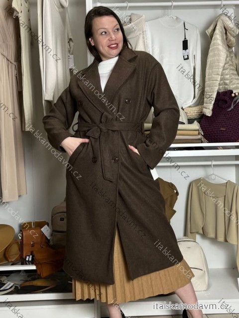 Kabát flaušový s opaskom dlhý rukáv dámsky (M/L/XL ONE SIZE) TALIANSKA MÓDA IMC25527