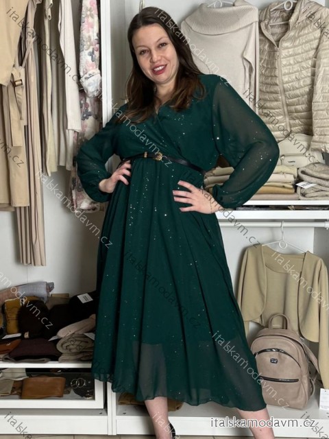 Šaty elegantní s páskem dlouhý rukáv dámsky SAFIR (M/L/XL ONE SIZE) talianska móda IMWMY251114/DU