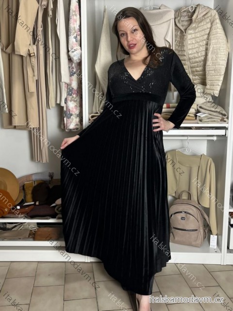 Šaty elegantné dlouhý rukáv dámske (S/M/L ONE SIZE) TALIANSKA MÓDA IMWKH2511111/DU S/M/L čierna