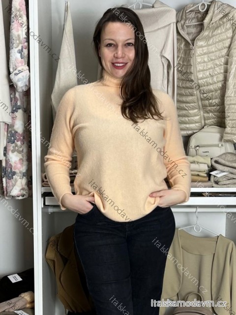Sveter úpletový stojačik dlhý rukáv dámsky (M/L/XL ONE SIZE) TALIANSKA MÓDA IMC25534/DU M/L/XL růžová meruňková