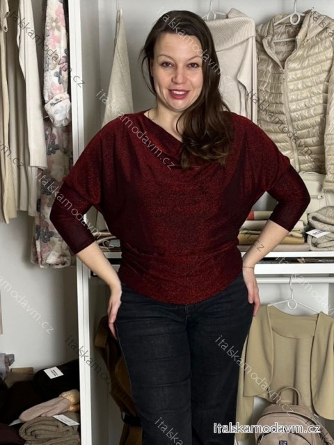 Tunika třpytivá dlhý rukáv dámska (S/M/L ONE SIZE) TALIANSKA MÓDA IMD251116/DU S/M/L vínová