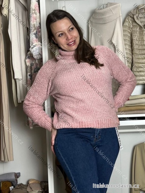 Sveter s rolákem ženilkový dlhý rukáv dámsky AGYS (M/L-XL/2XL) AMBITIONFLY AMB25N372T/DUR M / L ružová