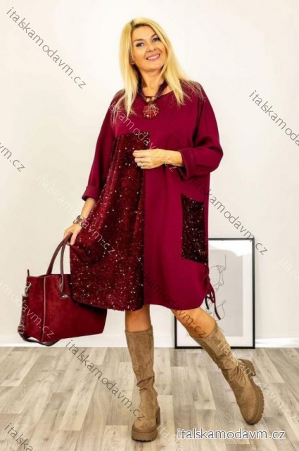 Šaty maslové flitrové 3/4 dlhý rukáv dámske nadrozmer (42/44/46 ONE SIZE) TALIANSKA MÓDA IM425830