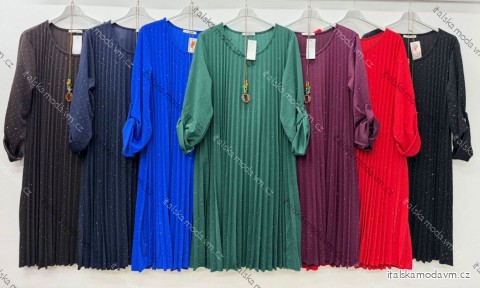 Šaty elegantné trblietavé s príveskom 3/4 dlhý rukáv dámske nadrozmer (48/50/52 ONE SIZE) TALIANSKA MÓDA IM425833