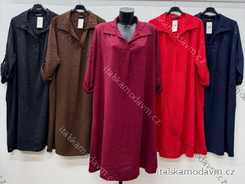 Šaty elegantní třpytivé 3/4 dlouhý rukáv dámské nadrozměr (54/56/58 ONE SIZE) ITALSKÁ MÓDA IM425842