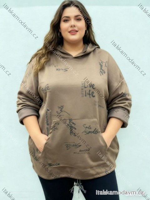 Mikina maslová s kapucňou dlhý rukáv dámska nadrozmer (54/56/58 ONE SIZE) TALIANSKA MÓDA IM425870