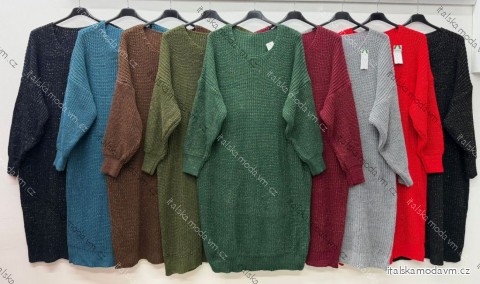 Šaty pletené dlhý rukáv dámske nadrozmer (54/56/58 ONE SIZE) TALIANSKA MÓDA IM425875