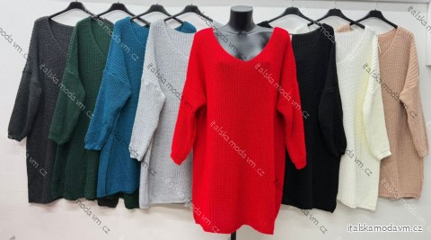 Sveter predĺžený pletený dlhý rukáv dámsky nadrozmer (54/56/58 ONE SIZE) TALIANSKA MÓDA IM425878