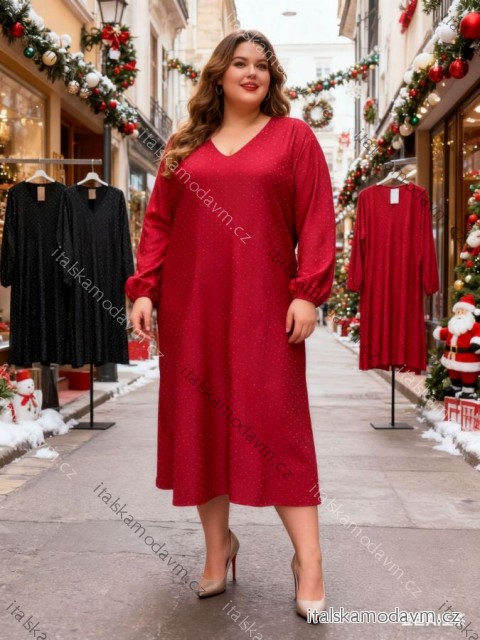Šaty vianočné trblietavé dlhý rukáv dámske nadrozmer (54/56/58 ONE SIZE) TALIANSKA MÓDA IM425880