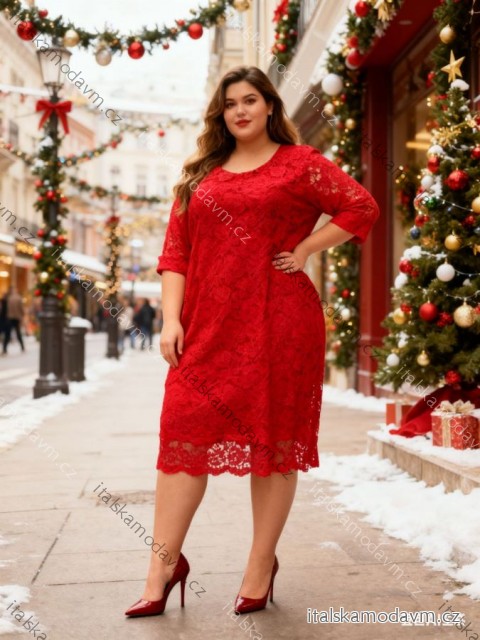 Šaty vianočné krajkové 3/4 dlhý rukáv dámske nadrozmer (54/56/58 ONE SIZE) TALIANSKA MÓDA IM425883
