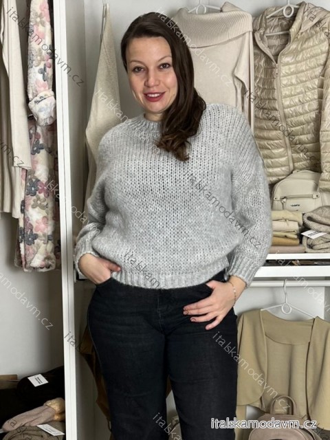 Sveter pletený oversize dlhý rukáv dámsky (M/L/XL ONE SIZE) TALIANSKA MODA IMWKA259910/DU M/L/XL šedá světlá