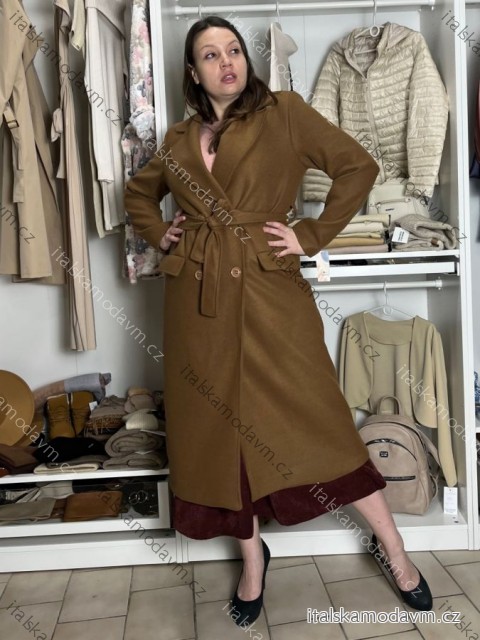 Kabát teplý s opaskom dlhý rukáv dámsky (M/L ONE SIZE) TALIANSKA MÓDA IMC25536/DU