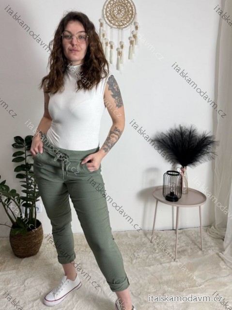 Kalhoty strečové dlouhé dámské PANTALONE (S/M/L ONE SIZE) IMPOZ25LV-6318/DUR khaki S/M/L
