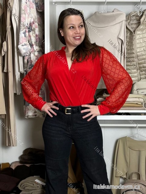 Body elegantní dlhý rukáv dámske (S/M/L ONE SIZE) TALIANSKA MÓDA IMWHA2511112/DUR S/M/L červená