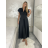 Šaty dlhé elegantné krátký rukáv dámske (S/M/L ONE SIZE) TALIANSKA MÓDA IMPLU2527434/DU S/M/L čierna