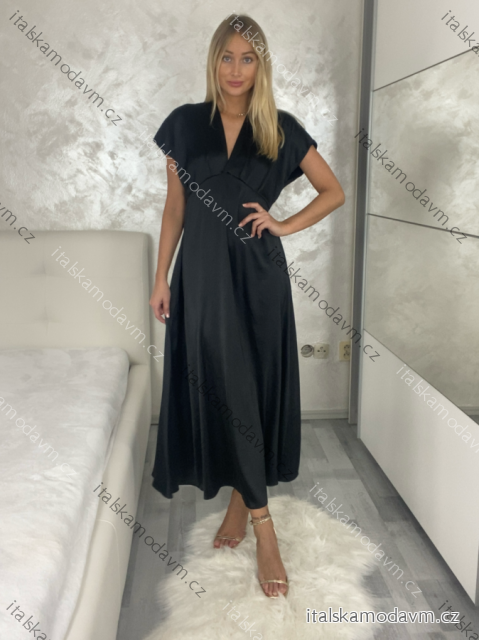 Šaty dlhé elegantné krátký rukáv dámske (S/M/L ONE SIZE) TALIANSKA MÓDA IMPLU2527434/DU S/M/L čierna