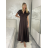 Šaty dlouhé elegantní krátký rukáv dámské (S/M/L ONE SIZE) ITALSKÁ MÓDA IMPLU2527434/DU S/M/L hnědá