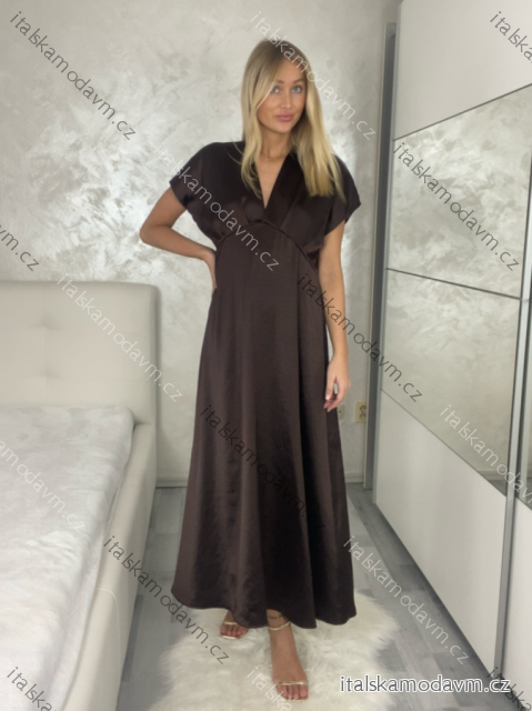 Šaty dlouhé elegantní krátký rukáv dámské (S/M/L ONE SIZE) ITALSKÁ MÓDA IMPLU2527434/DU S/M/L hnědá
