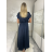 Šaty dlhé elegantné krátký rukáv dámske (S/M/L ONE SIZE) TALIANSKA MÓDA IMPLU2527434/DU S/M/L tmavo modrá