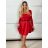 Šaty elegantní s páskem dlouhý rukáv dámské (S/M ONE SIZE) ITALSKÁ MÓDA IMPGM237992/DU červená S/M
