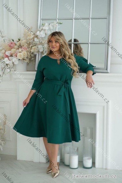 Šaty s páskem elegantný 3/4rukáv dámske nadrozmer (38-48) POLSKÁ MÓDA PMLLD255056-3/DUR