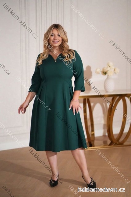 Šaty elegantní 3/4 rukáv dámské nadrozměr (40-50) POLSKÁ MÓDA PMLLD255098-2/DUR 40 zelená