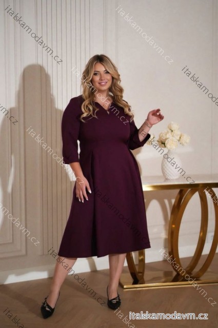 Šaty elegantný 3/4rukáv dámske nadrozmer (40-50) POLSKÁ MÓDA PMLLD255098-3/DUR 50 vínová
