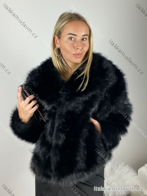 Kabátek kožich chlupatý zimní dlouhý rukáv dámský (S/M/L ONE SIZE) ITALSKÁ MÓDA IMM259411LS/DUR