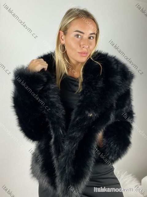 Kabátek kožich chlupatý zimní dlouhý rukáv dámský (S/M/L ONE SIZE) ITALSKÁ MÓDA IMM259411LS/DUR Černá S/M/L