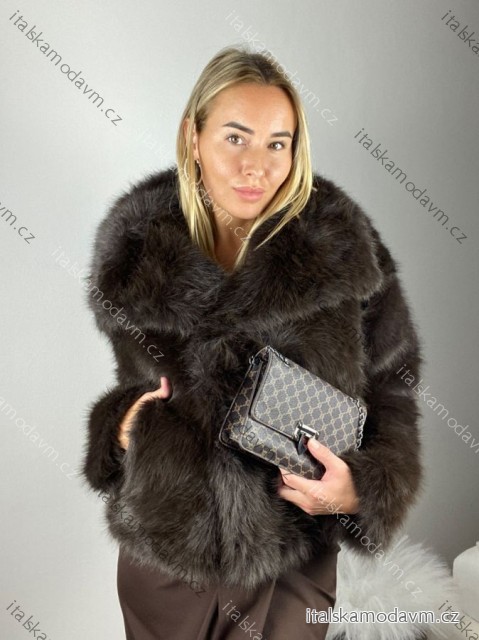 Kabátek kožich chlupatý zimní dlouhý rukáv dámský (S/M/L ONE SIZE) ITALSKÁ MÓDA IMM259411LS/DUR tmavě hnědá S/M/L
