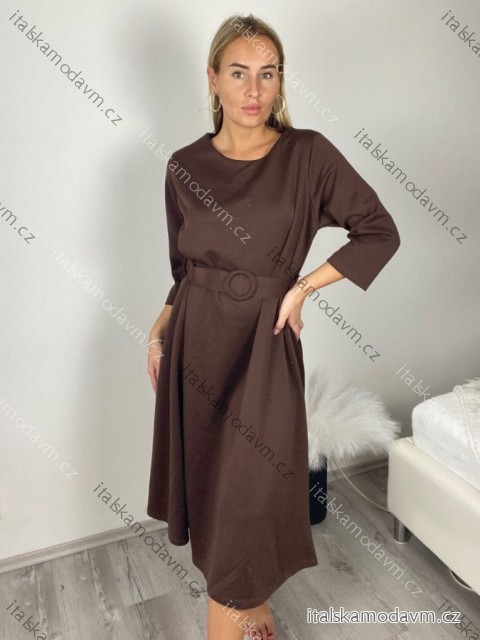 Šaty elegantné s opaskom dlhý rukáv dámske JANE (S/M/L ONE SIZE) TALIANSKA MÓDA IMM25M8066/DUR