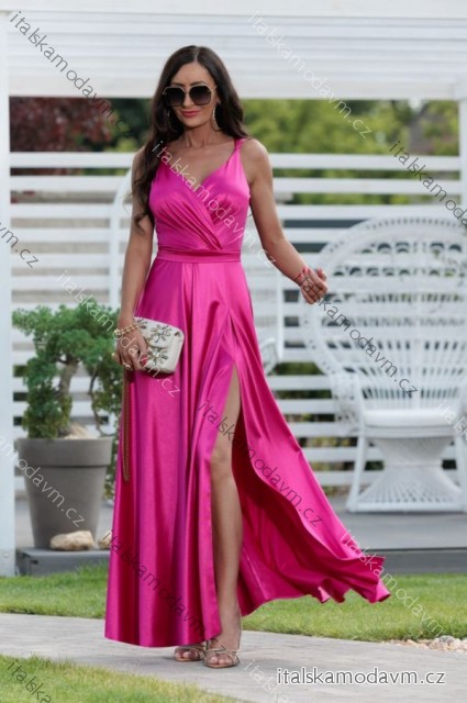 Šaty dlhé saténové elegantné na ramienka dámske (34-40) POLSKÁ MÓDA PMLEL25MARINA1 ružová malinová 40