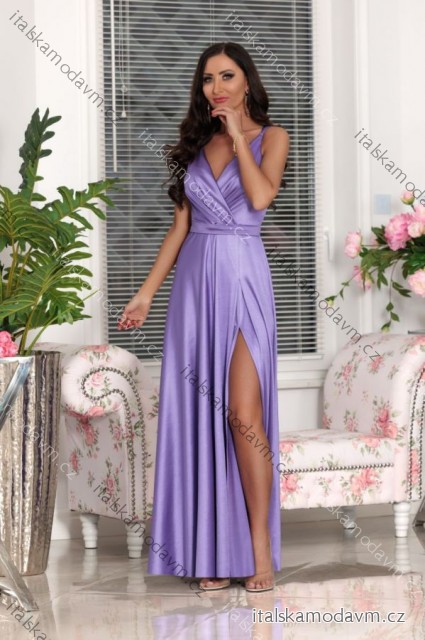 Šaty dlouhé saténové elegantní na ramínka dámské (34-40) POLSKÁ MÓDA PMLEL25MARINA4 fialová světlá 38