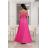 Šaty dlhé carmen cez ramená spoločenské trblietavé dámske (34-42) POLSKÁ MÓDA PMLEL25SILLA3 ružová fuchsiová 42